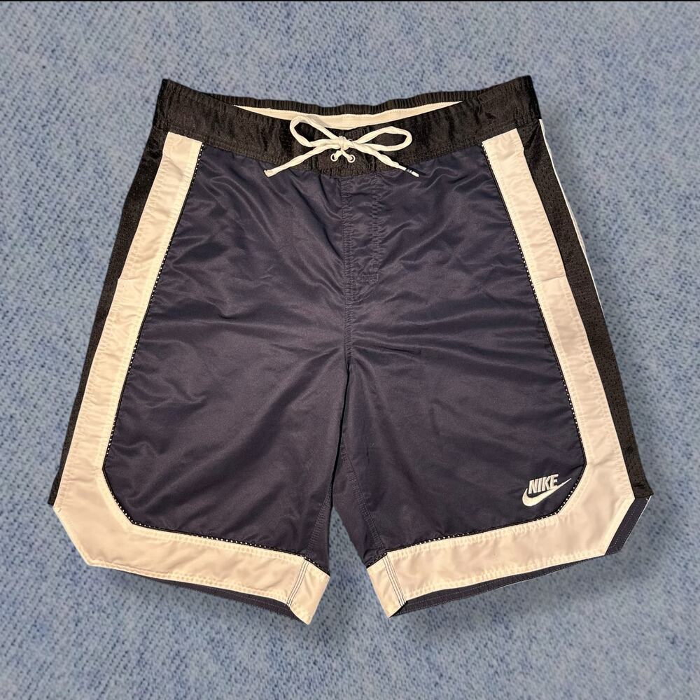 Vintage Nike Swim Trunks  - Navy Blue, Black & White - Men’s Size L-XL